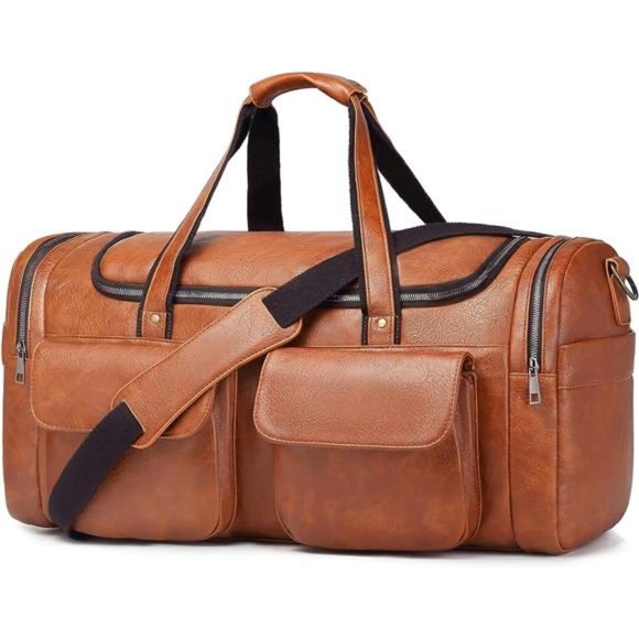 Travel Duffel Bag for Men, Large PU Leather Carry on Duffle Bag for Traveling